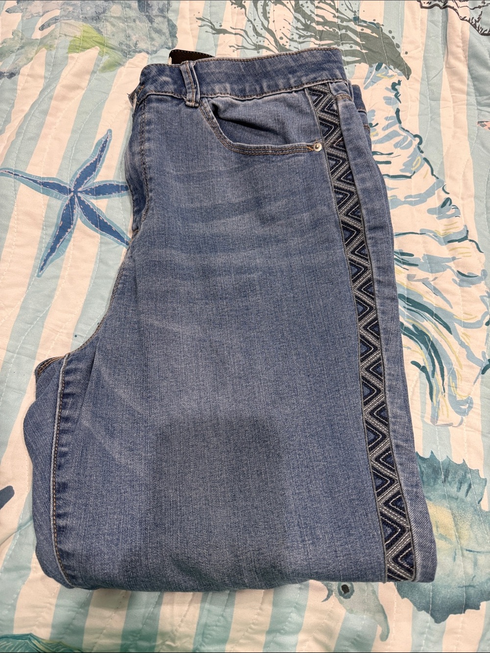 Knox Rose Blue Straight-Leg Jeans with Embroidered Side Trim